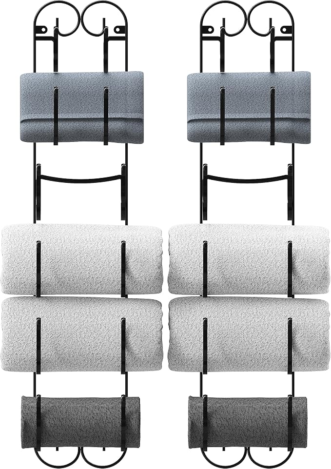 Deco Brothers 6-Tier Towel Rack, Wall Mounted Towel Holder, 2 Pack, Bronze