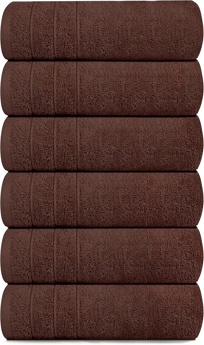 6 Piece Hand Towels Set 16 x 28 Inches, Brown | 100% Cotton, Lighter Weight, Quick to Dry, 16 x 28 Inches, Super Soft & Absorbent, Perfect for Bathroom & Kitchen