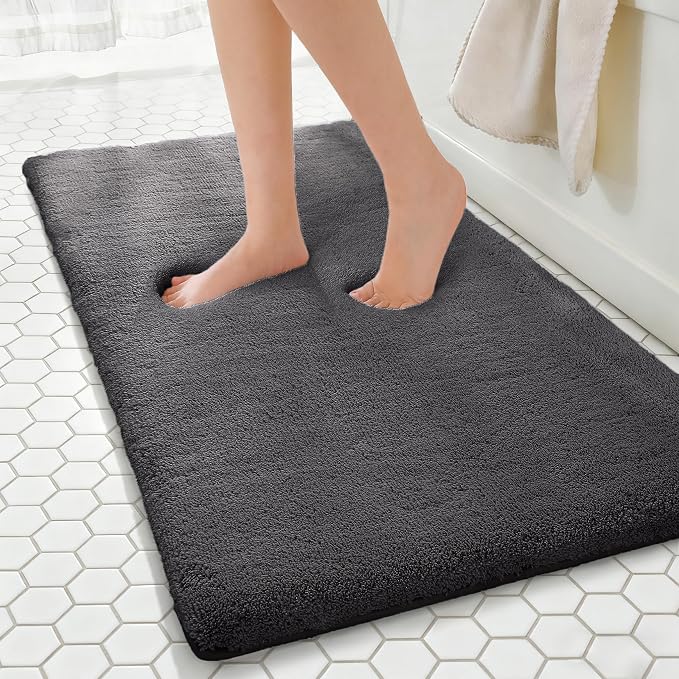 MINIDEAR Bathroom Rugs 44x24 Volcanic Gray - Thick Memory Foam Bath Mat, Ultra Soft & Plush Fluffy, Non-Slip, Quick Dry, Absorbent Washable Floor Microfiber Mat for Tub, Home Decor Accessories