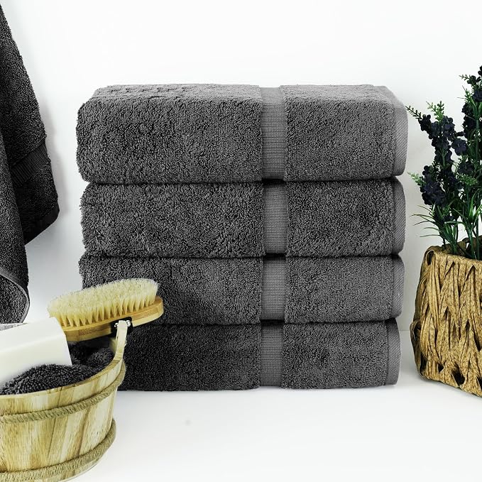 Chakir Turkish Linens 100% Cotton 4-Pack Bath Towels 27x54, Dark Gray | 100% cotton bath towels, set of 4 at 27x54, OEKO-TEX certified, soft plush and absorbent