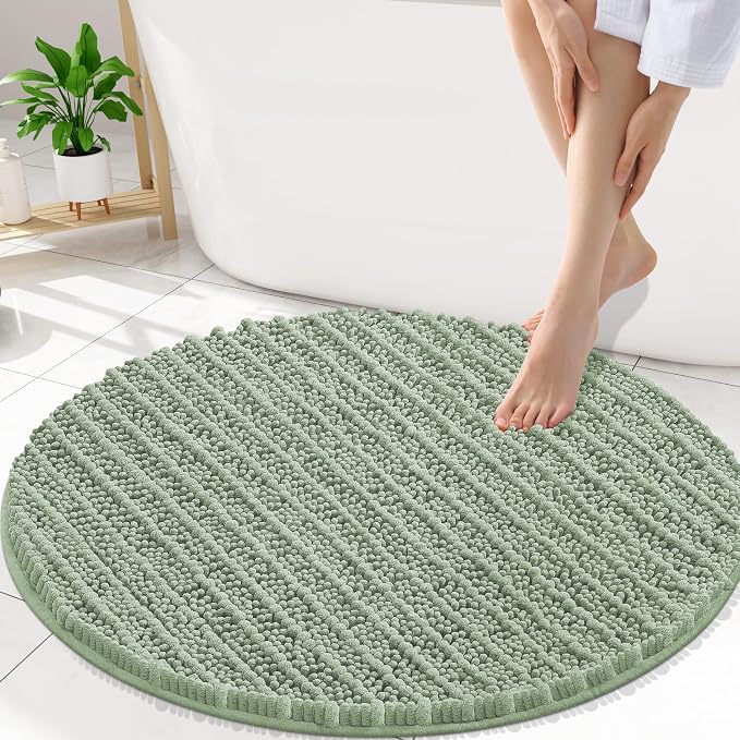 Smiry Bathroom Rugs Round 30X30, Extra Soft Rubber Backing Bath Mats | Sage Green Machine Washable Non Slip Quick Dry Bath Mats for Bathroom Floor, Tub, Shower, Home Decor Accessories