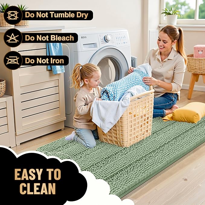 OLANLY Thick Chenille Bathroom Rugs Sets 3 Piece, 36"x24"+24"x16"+24"x20" | Sage Green, Absorbent Bath Mats and U-Shaped Contour Toilet Rug, Home Decor Accessories, Bath Mat Set for Bathroom