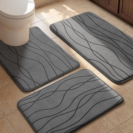Memory Foam Bathroom Rug Set, 3 Pieces - Dark Grey (Ultra Soft, Absorbent, Non-Slip, Machine Washable) | Ultra Soft, Absorbent, Non-Slip, Machine Washable, for Bathroom, Sink and Toilet