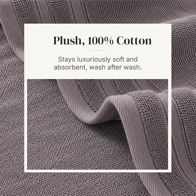 Modern Threads 6 Piece Cotton Bath Towel Set – Ultra Soft 550 GSM Towels – Bathroom Set with Hand Towels and Washcloths – Diamond Border (Silver Cloud)
