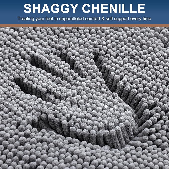 Smiry Chenille Bathroom Rugs Sets 2 Piece (30x20+ U Shape 24x20, Grey) | Soft Absorbent Machine Washable Non Slip Shaggy Bath Rug Set for Tub, Shower, and Floor, Home Decor