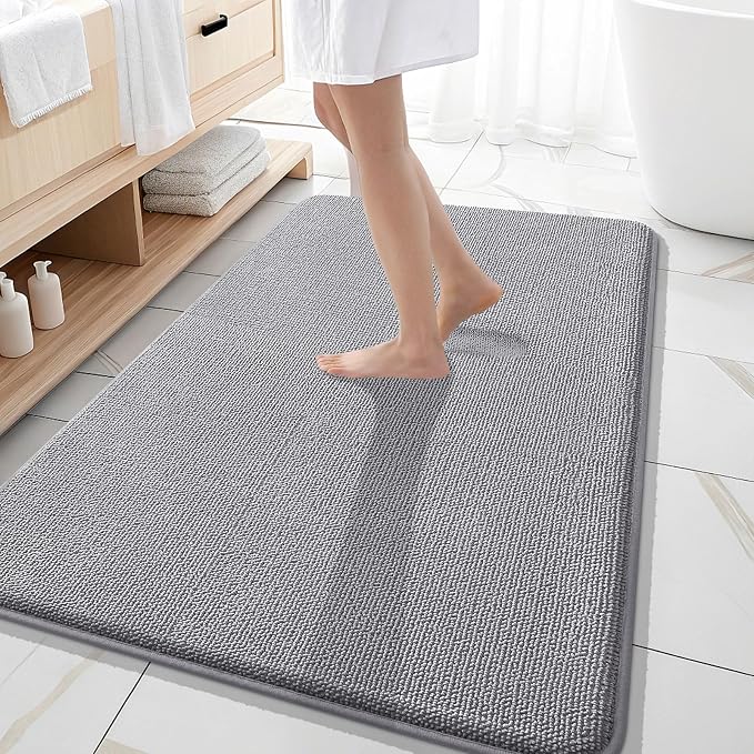 OLANLY Thick Memory Foam Large Bathroom Rug 59x35, Absorbent Bath Mat, Grey | Soft Quick Dry Bath Rugs, Non-Slip Carpet, Machine Washable Mat for Bathroom Floor, Tub and Shower, Home Decor Accessories