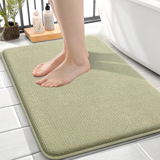 OLANLY Memory Foam Small Bathroom Rugs 24x16, Absorbent Bath Mat, Vanilla | Soft Quick Dry Bath Rugs, Non-Slip Carpet, Machine Washable Mat for Bathroom Floor, Tub and Shower, Home Decor Accessories