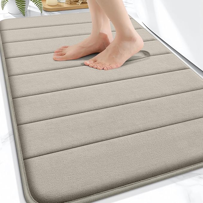 OLANLY Memory Foam Bath Mat 30x20, Super Soft and Absorbent Bathroom Rugs | Warm Taupe, Quick Dry Bath Rug, Machine Washable Shower Floor Mats, Bathmat Carpet for Bathroom Floor, Tub and Shower