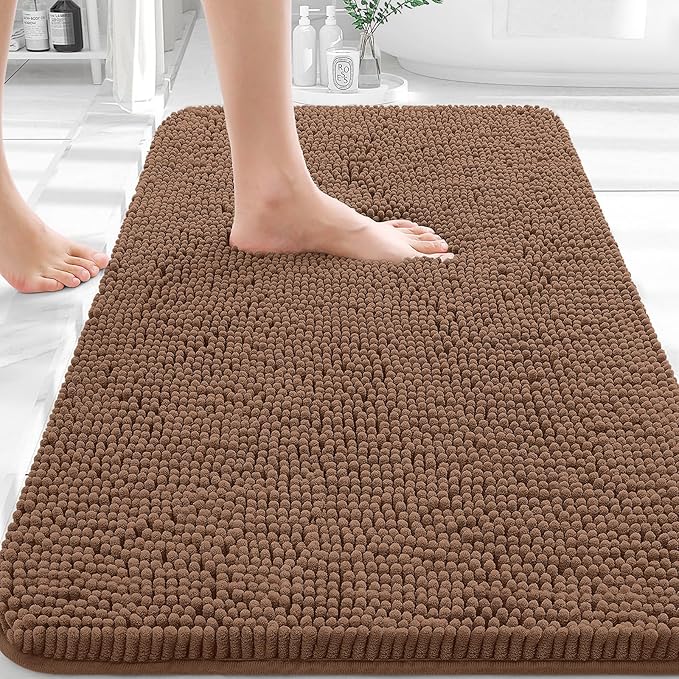 OLANLY Bathroom Rugs 30x20, Extra Soft Absorbent Chenille Bath Rugs | Mocha, Quick-Drying Rubber Backing, Machine Washable Bath Mat for Bathroom Floor, Tub and Shower, Home Decor Accessories