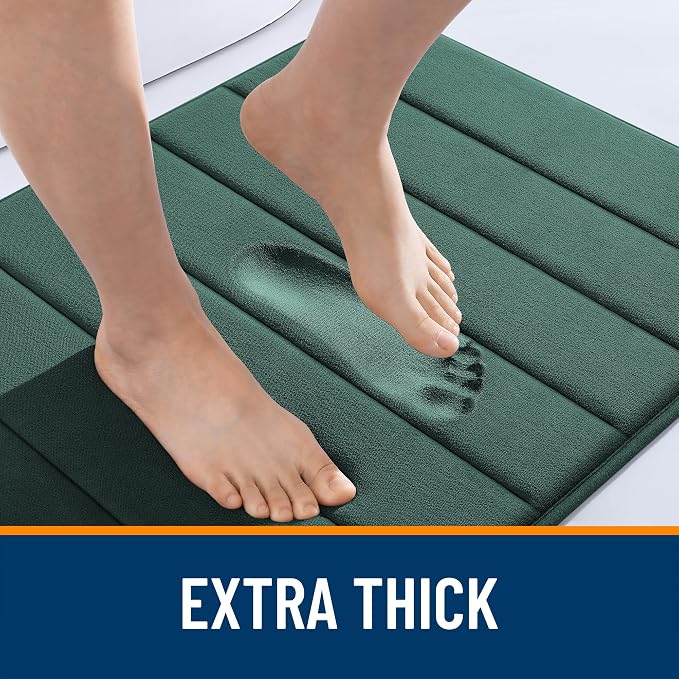OLANLY Memory Foam Bath Mat 34x21, Super Soft and Absorbent Bathroom Rugs | Blackish Green, Quick Dry Bath Rug, Machine Washable Shower Floor Mats, Bathmat Carpet for Bathroom Floor, Tub and Shower