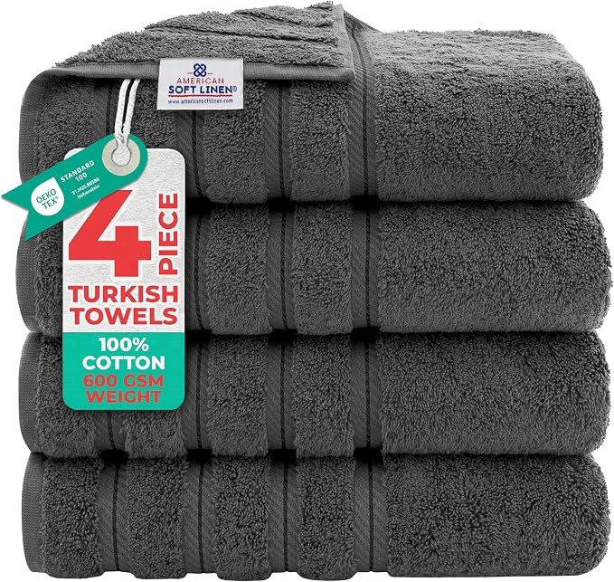 American Soft Linen 100% Cotton Luxury Turkish Towels, 4 PC Bath Towel Set | Soft Absorbent Quick Dry OEKO Tex Standard 100 Certificated Durable Machine Washable Premium Hotel Quality