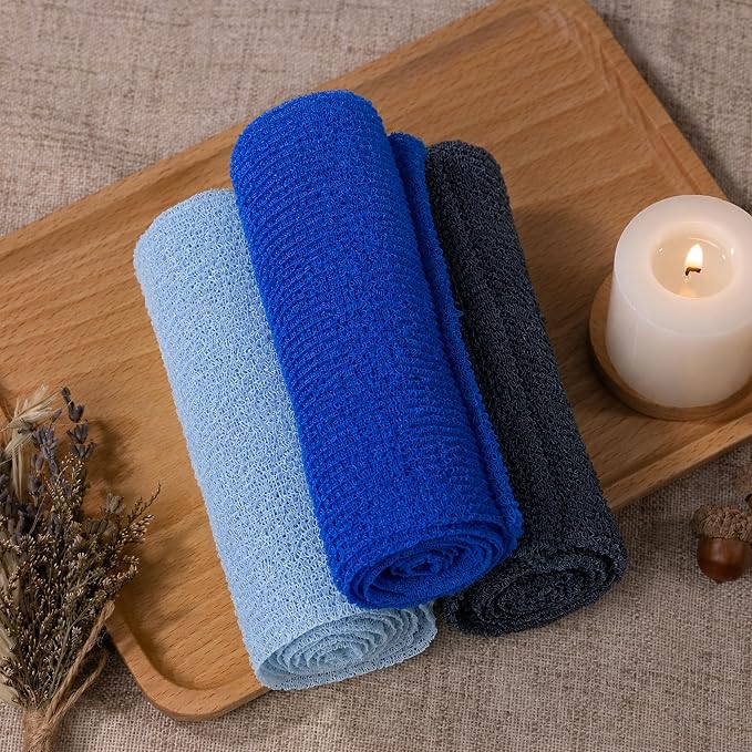 Exfoliating Washcloth Towel- Exfoliating Body Scrubber Exfoliator, Back Scrubber for Shower Bath, Exfoliate Rags Wash Cloths, Loofah Lufa Sponge,Dark Navy Blue + Dark Blue + Blue