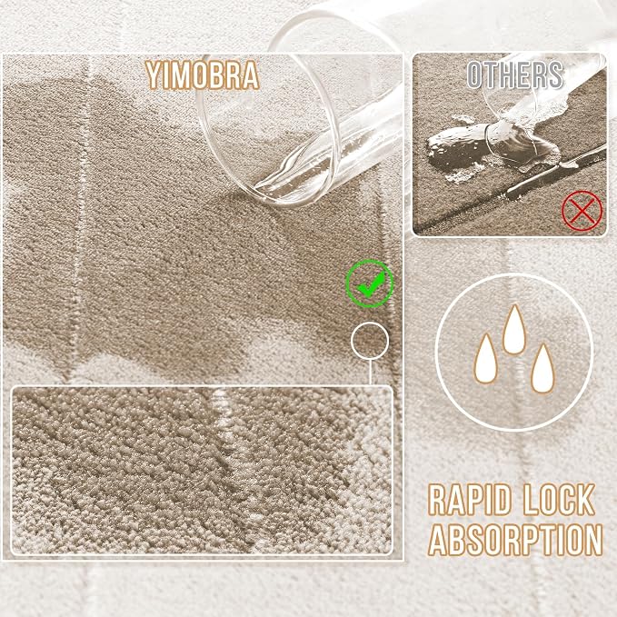 Yimobra Memory Foam Bathroom Rugs Sets 2 Piece - Super Soft Absorbent Quick Dry Bath Mat Set, Machine Washable Non Slip Floor Carpet for Tub Shower & Single Sink (17x24 & 31.5x20 Inch, Beige)