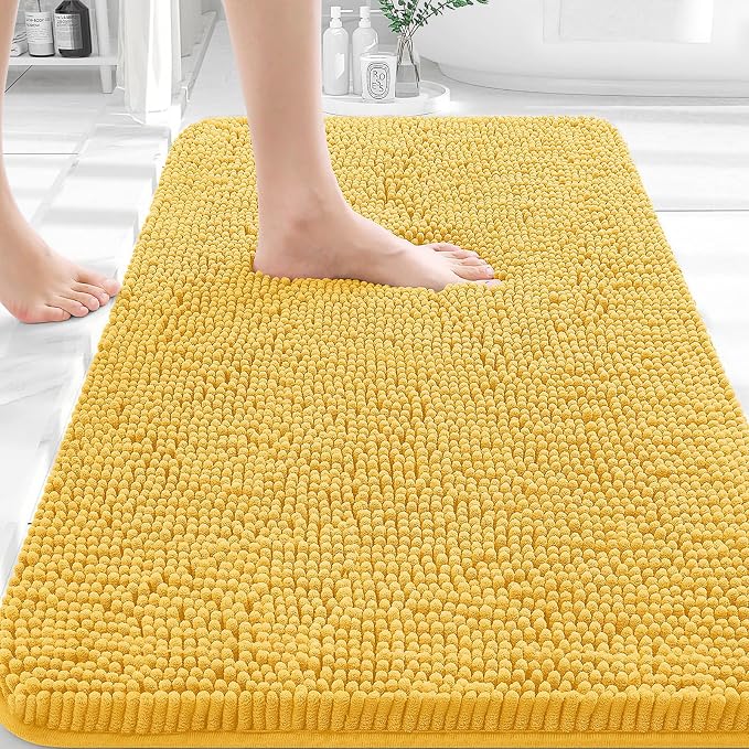 OLANLY Bathroom Rugs 35x24, Extra Soft Absorbent Chenille Bath Rugs | Yellow, Quick-Drying Rubber Backing, Machine Washable Bath Mat for Bathroom Floor, Tub and Shower, Home Decor Accessories
