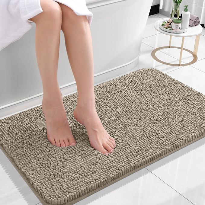 OLANLY Small Bathroom Rugs 24x16, Extra Soft Absorbent Chenille Bath Rugs, Rubber Backing Quick Dry, Machine Washable Bath Mats for Bathroom Floor, Tub and Shower, Home Decor Accessories, Warm Taupe | Warm Taupe, Quick-Drying Rubber Backing, Machine Wa...