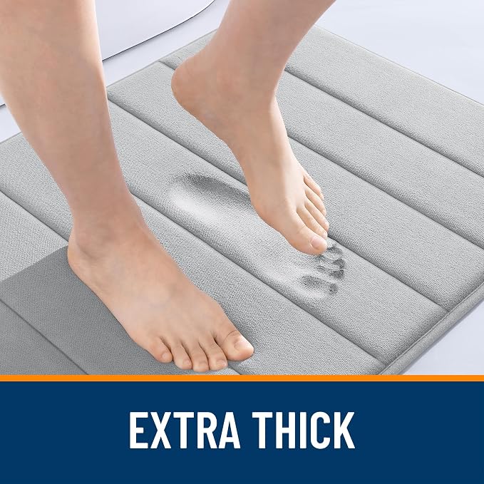 OLANLY Memory Foam Long Bathroom Rugs Runner 44x20, Super Soft Absorbent | Light Gray, Quick Dry Bath Mat, Machine Washable Shower Floor Rugs, Bathmat Carpet for Bathroom Floor, Tub and Shower