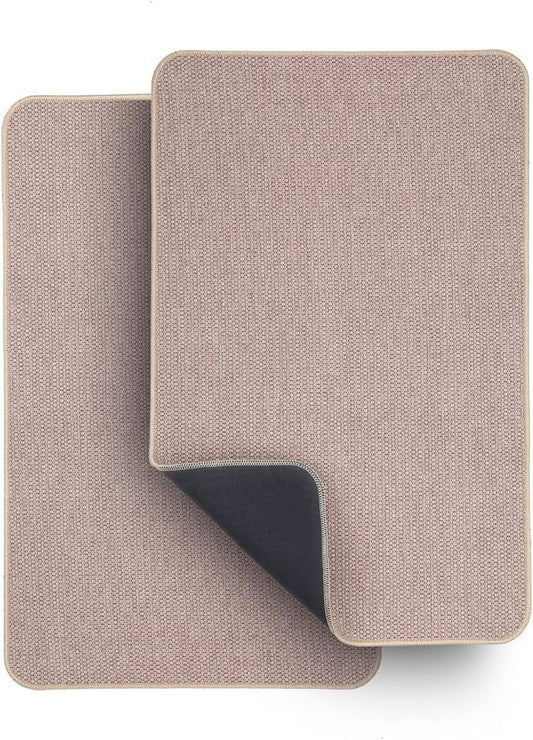 Bath Mat,Ultra Thin Bathroom Rugs,Rubber Bath Mats for Bathroom,Bath rugs | Non Slip,Quick Dry,Machine Washable,Low Pile,Absorbent,Shower Outside,Sink,Bathroom Decor Accessories.Beige,17x27Inch(2 Pack)