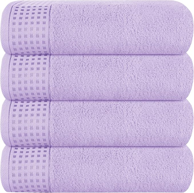 GLAMBURG Ultra Soft 4 Pack Oversized Bath Towel Set 27x54 inches, 100% Cotton Bath Towels, Highly Absorbant Compact Quickdry & Lightweight Towel, Ideal for Gym Travel Camp Pool - Purple