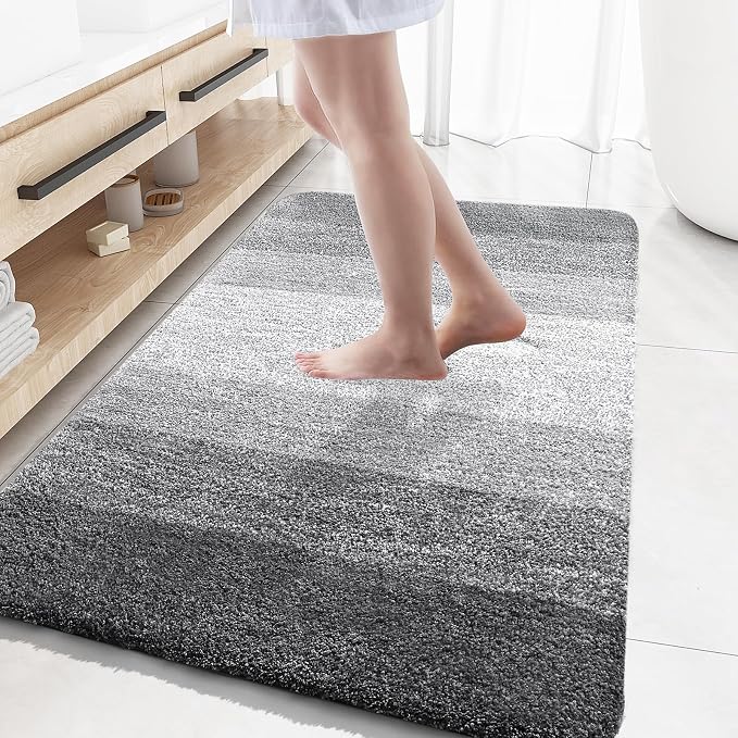 OLANLY Large Bathroom Rugs 59x35, Extra Soft Absorbent Microfiber Bath Rugs | Grey, Non-Slip Quick-Drying Rubber Backing, Machine Washable Plush Bath Mat for Floor, Tub and Shower, Home Decor Accessories