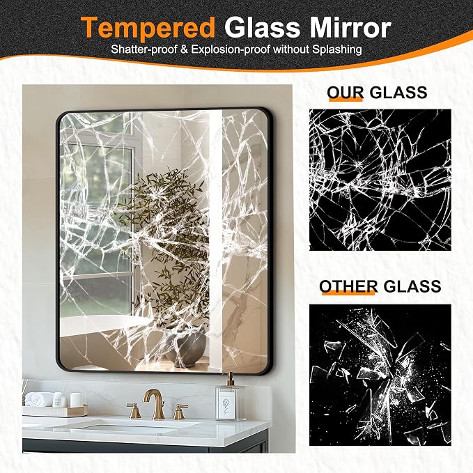 Delma Bathroom Vanity Mirror, Black Framed Mirror for Over Sink, 36x30 | HD glass, distortion-free for makeup and grooming, Sturdy frame, all mounting hardware, hangs horizontal or vertical