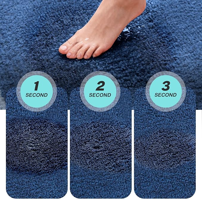 Kmson Bathroom Rugs Mat, 20"x32" Ultra Soft Washable Shaggy Chenille Bath Rugs, Non-Slip Fluffy Thick Water Absorbent Microfiber Mat for Bathtub, Sink and Shower, Navy Blue