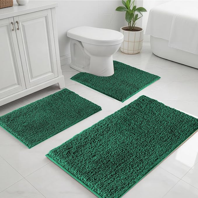 Bathroom Rugs Sets 3 Piece Non Slip Washable Bath Mat Set | Microfiber bath rug set with toilet mats for bathroom , Soft Absorbent toilet rug set TPR Rubber Backed bathroom floor mat