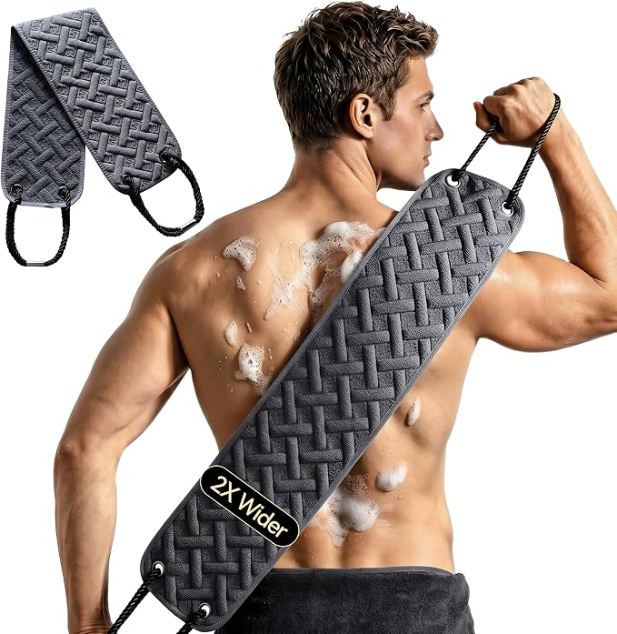 Back Scrubber for Shower for Men, 2X Wider 38.5" Double-Sided Back Washer | Bath Sponge Loofah with Handles, Washcloth Towel for Men& Women Deep Skin Cleansing, Gently Exfoliate & Cleanse Body Scrub