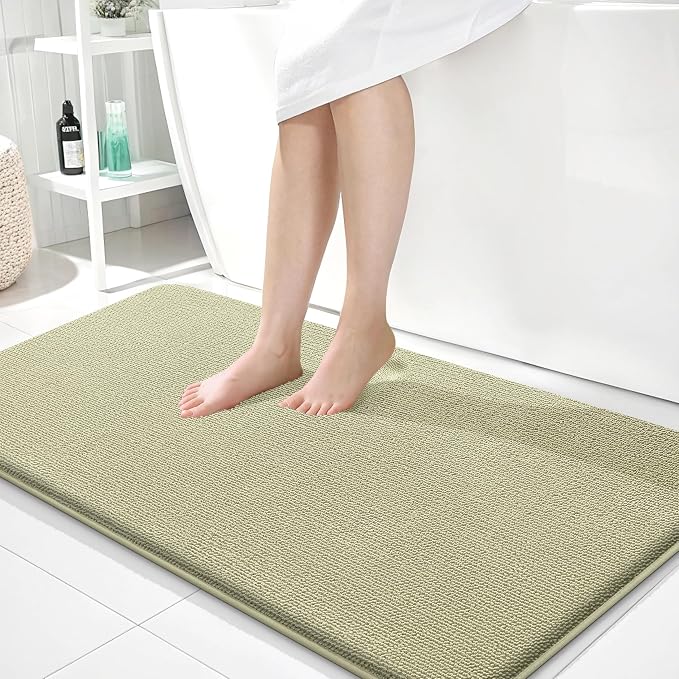 OLANLY Memory Foam Bathroom Runner Rugs 44x24, Absorbent Long Mat, Vanilla | Soft Quick Dry Bath Rugs, Non-Slip Carpet, Machine Washable Mat for Bathroom Floor, Tub and Shower, Home Decor Accessories
