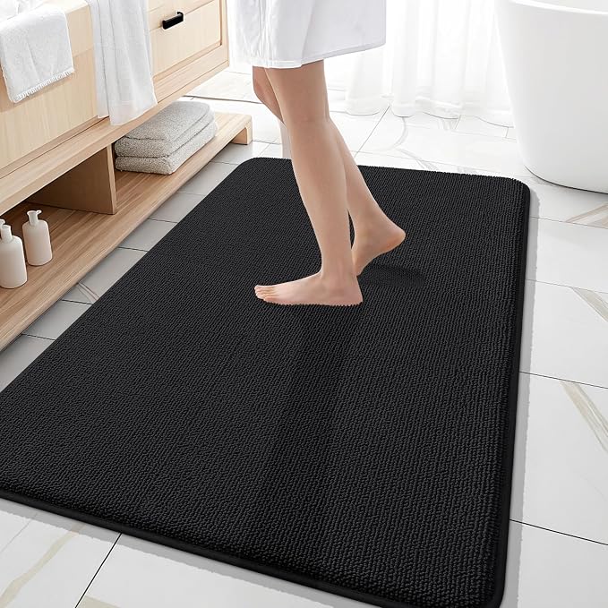OLANLY Memory Foam Large Bathroom Rugs 59x35, Absorbent Bath Mat, Black | Soft Quick Dry Bath Rugs, Non-Slip Carpet, Machine Washable Mat for Bathroom Floor, Tub and Shower, Home Decor Accessories