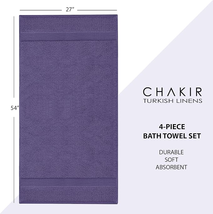 Chakir Turkish Linens 100% Cotton 4-Pack Bath Towels 27x54, Plum | 100% cotton bath towels, set of 4 at 27x54, OEKO-TEX certified, soft plush and absorbent