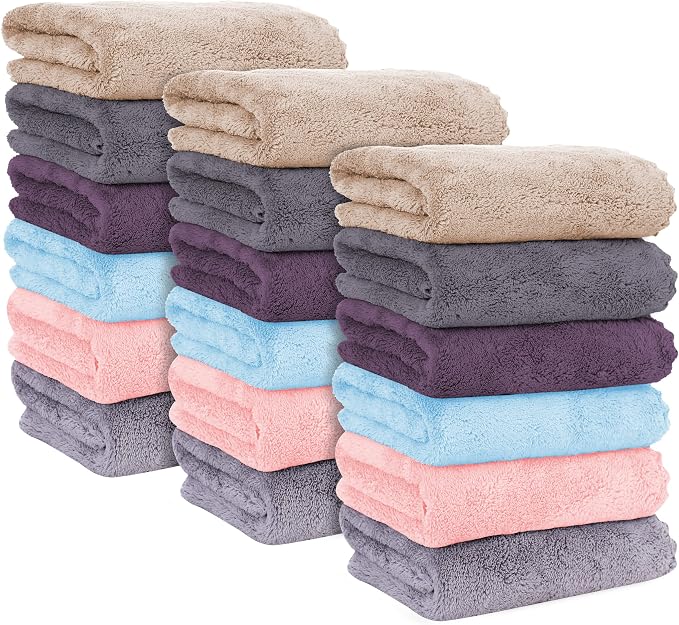 MOONQUEEN 18 Pack Premium Hand Towels - Quick Drying - Microfiber Coral Velvet Highly Absorbent Towels - Multipurpose Use as Hotel, Bathroom, Shower, Spa, Hand Towel 16 x 28 inches (Multicolor)