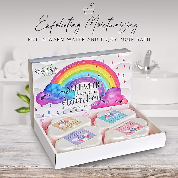 Bath Bombs for Kids - Organic Magic Rainbow Bubble Bath Bombs, Bath Fizzies | BathBombs w/Moisturizing Shea Butter and Natural Oils, 4 Large Unicorn Cloud BathBombs, Birthday Gift for Kids, Girls, Boys