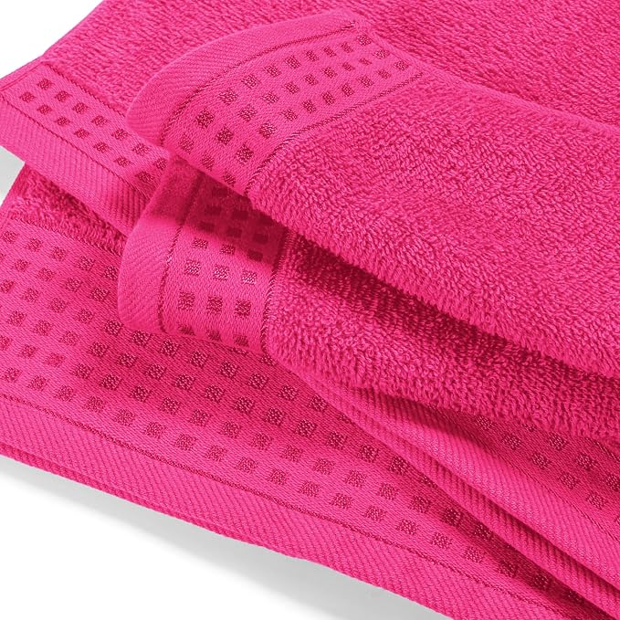 GLAMBURG Ultra Soft 3 Pack Cotton Towel Set, Contains a Bath Towel 28x55 inch, a Hand Towel 16x24 inch & a Wash Coth 12x12 inch, Ideal Everyday use, Compact & Lightweight - Hot Pink