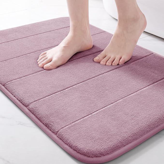 Yimobra Memory Foam Bath Mat, Super Soft Absorbent Bathroom Rug Non Slip, Quick Dry, Machine Washable Floor Carpet for Tub Shower, Home Decor Accessories, 24x17, Mauve