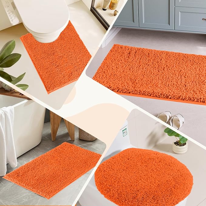 Bathroom Rugs Sets 3 Piece Non Slip Washable Bath Mat Set | Microfiber bath rug set with toilet mats for bathroom , Soft Absorbent toilet rug set TPR Rubber Backed bathroom floor mat
