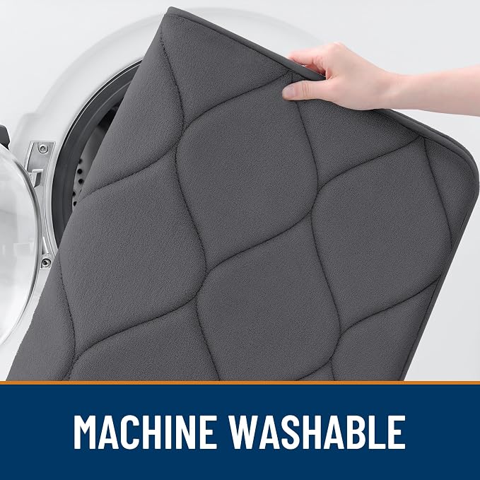 Smiry Memory Foam Bath Mat 32x20, Ultra Soft Absorbent Bathroom Rugs | Dark Grey, Plush Quick Dry and Machine Washable Cushion Bath Mats for Bathroom, Shower, Tub & Home Decor