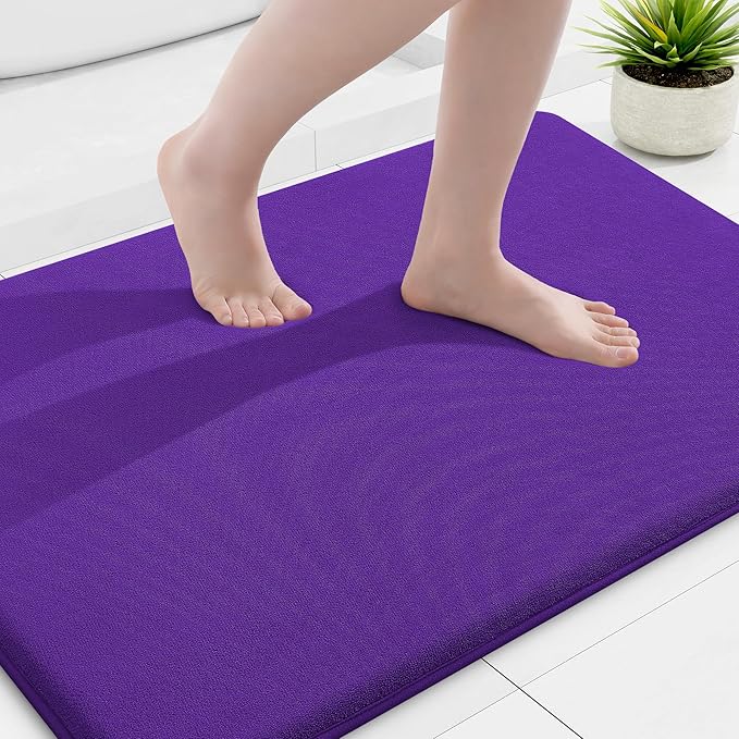 Smiry Memory Foam Bath Mat 36x24, Extra Soft and Absorbent Bathroom Rugs | Deep Purple, Quick Dry Machine Washable Non-Slip Bath Mat for Bathroom Floor, Shower and Tub