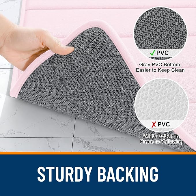 OLANLY Memory Foam Long Bathroom Rugs Runner 70x24, Super Soft Absorbent | Pink, Quick Dry Bath Mat, Machine Washable Shower Floor Rugs, Bathmat Carpet for Bathroom Floor, Tub and Shower