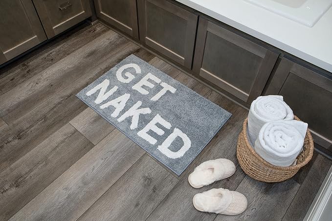 LABEND HOME Get Naked Bath Mat 20"x31.5" - Funny Bathroom Rug, Plush Microfiber Non-Slip Backing, Machine Washable Quick-Dry Bath Decor - Grey