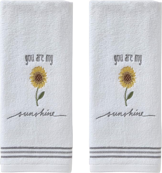 SKL Home by Saturday Knight Ltd. Sunshine Hand Towel (2-Pack), White | Soft, decorative velour. For use in the bathroom, kitchen or bar & makes a great gift.