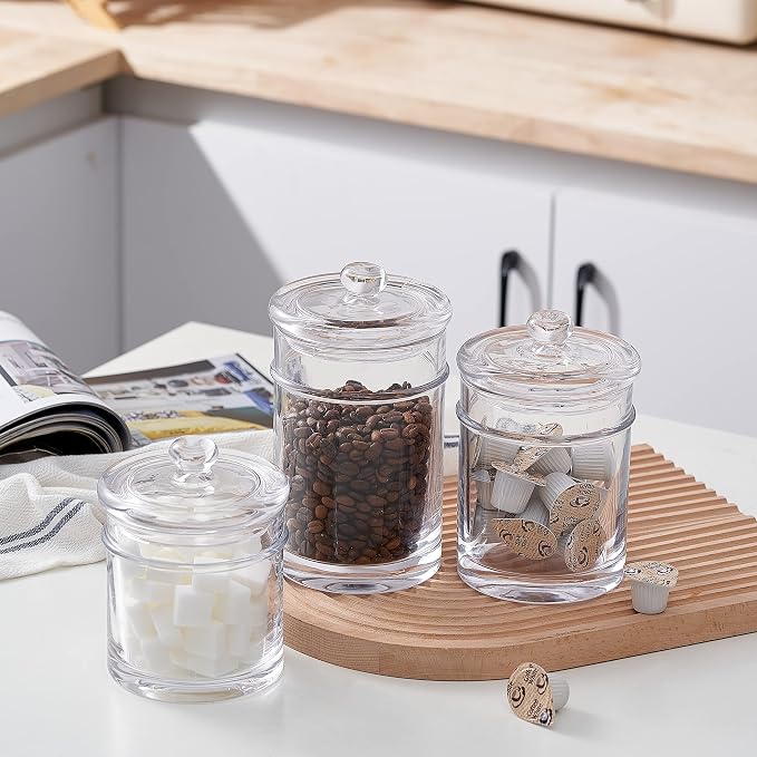 3PC Set Premium Quality Glass Bathroom Canisters, Apothecary Jars, Storage Containers with Airtight Glass Lid and Wide Mouth (13/18/24 oz)