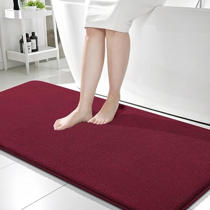 OLANLY Memory Foam Bathroom Runner Rugs 59x24, Absorbent Long Mat, Burgundy | Soft Quick Dry Bath Rugs, Non-Slip Carpet, Machine Washable Mat for Bathroom Floor, Tub and Shower, Home Decor Accessories