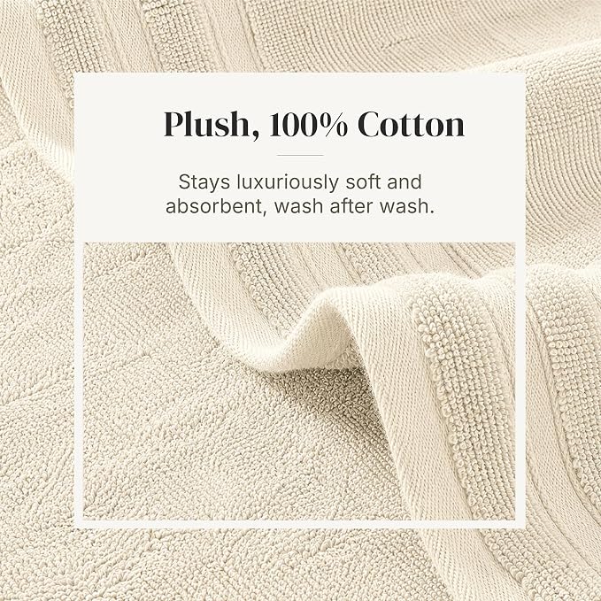 Modern Threads 6 Piece Cotton Bath Towel Set – Ultra Soft 550 GSM Towels – Bathroom Set with Hand Towels and Washcloths – Diamond Border (Ivory Cream)