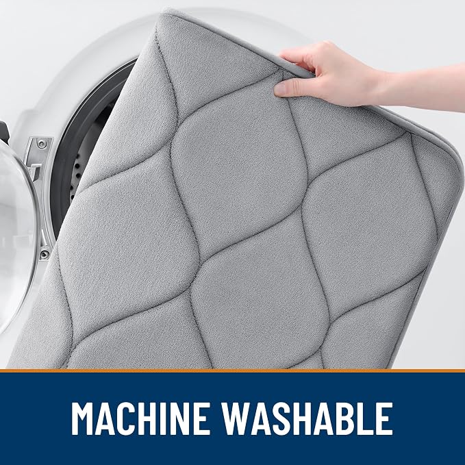 Smiry Memory Foam Bath Mat 47x24, Ultra Soft Absorbent Bathroom Rugs | Grey, Plush Quick Dry and Machine Washable Cushion Bath Mats for Bathroom, Shower, Tub & Home Decor