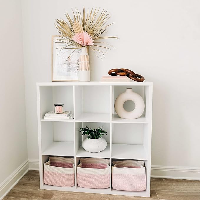 Pink Cotton Rope Basket for Shelf Storage - 15"×10"×9½" - Colorful Decorative Basket for Kids - Nursery, Playroom, Classroom - Toy Storage, Books, Towels