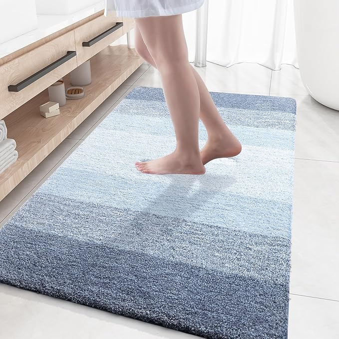 OLANLY Large Bathroom Rugs 59x35, Extra Soft Absorbent Microfiber Bath Rugs | Blue, Non-Slip Quick-Drying Rubber Backing, Machine Washable Plush Bath Mat for Floor, Tub and Shower, Home Decor Accessories