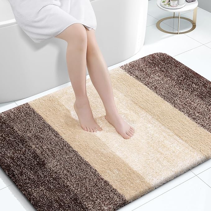 OLANLY Large Bathroom Rugs 47x32, Extra Soft Absorbent Microfiber Bath Rugs | Brown, Non-Slip Quick-Drying Rubber Backing, Washable Plush Bath Mat for Floor, Tub and Shower, Home Decor Accessories