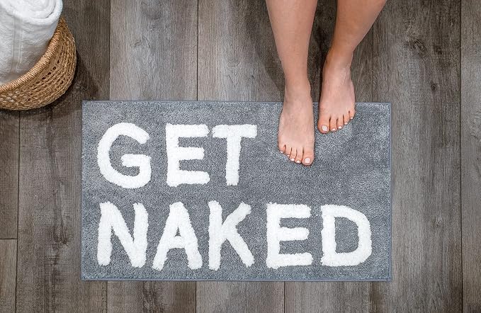 LABEND HOME Get Naked Bath Mat 20"x31.5" - Funny Bathroom Rug, Plush Microfiber Non-Slip Backing, Machine Washable Quick-Dry Bath Decor - Grey