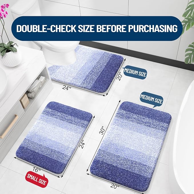 OLANLY Bathroom Rugs Mat 36x24, Extra Soft Absorbent Microfiber Bath Rugs | Blue-Violet, Non-Slip Quick-Drying Rubber Backing, Washable Plush Bath Mat for Floor, Tub and Shower, Home Decor Accessories