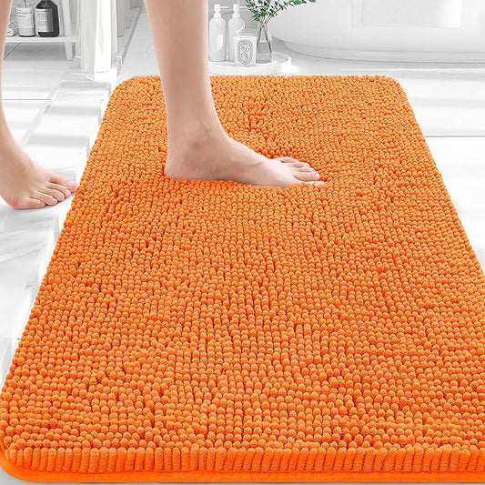 OLANLY Bathroom Rugs 30x20, Extra Soft Absorbent Chenille Bath Rugs | Orange, Quick-Drying Rubber Backing, Machine Washable Bath Mat for Bathroom Floor, Tub and Shower, Home Decor Accessories